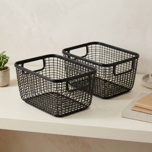 Set of 2 Black Mini Storage Baskets – Small Organizer Basket
